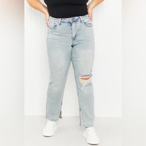 PLUS Judy Blue Split Hem High Waist Light Wash Straight Mom Jeans